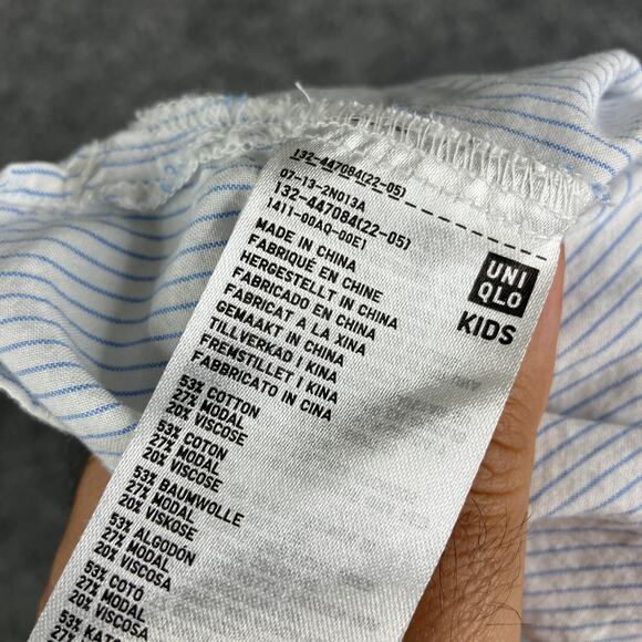 Uniqlo Kids Striped Button-Down Shirt Size 11-12 Blue White Lightweight Top - Picture 5 of 7